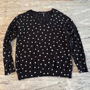 Ellen Tracy Womens Black Polka Dot V-Neck Sweater - Size S